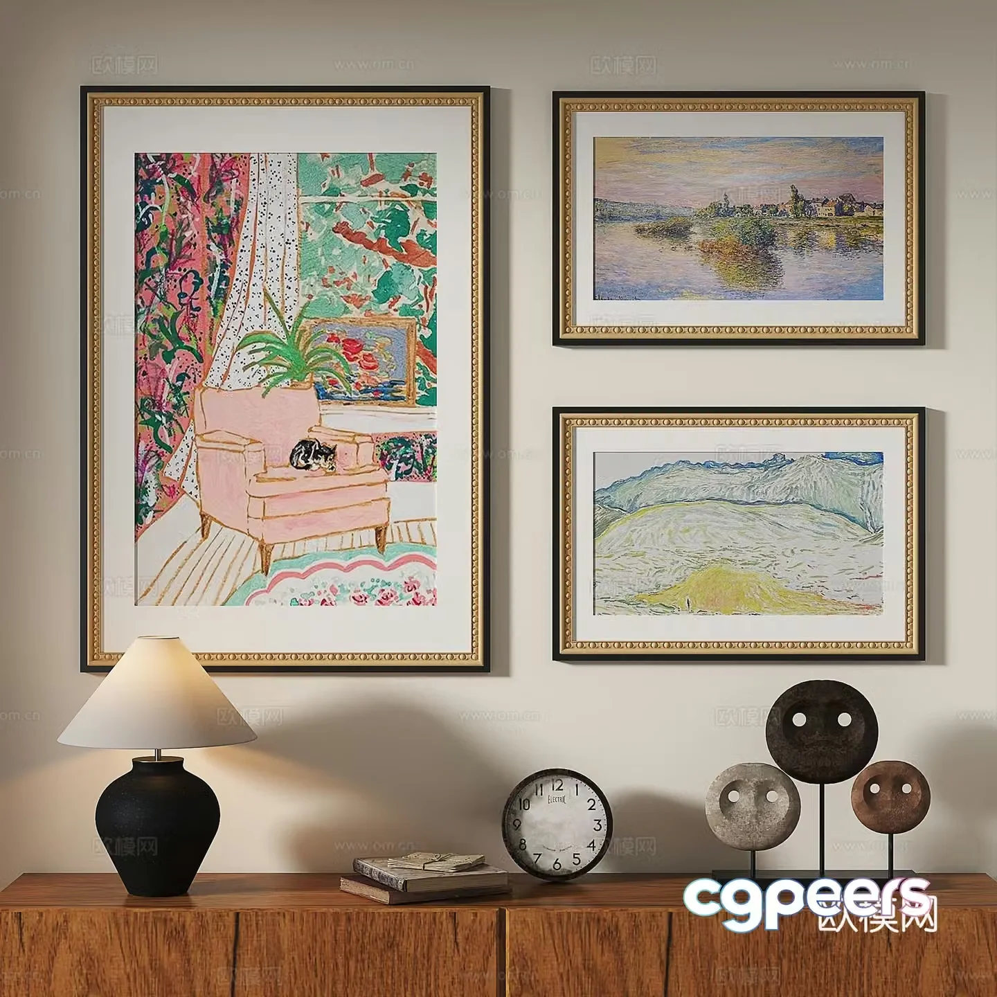 French retro abstract classical oil painting modern abstract decorative painting 3d model