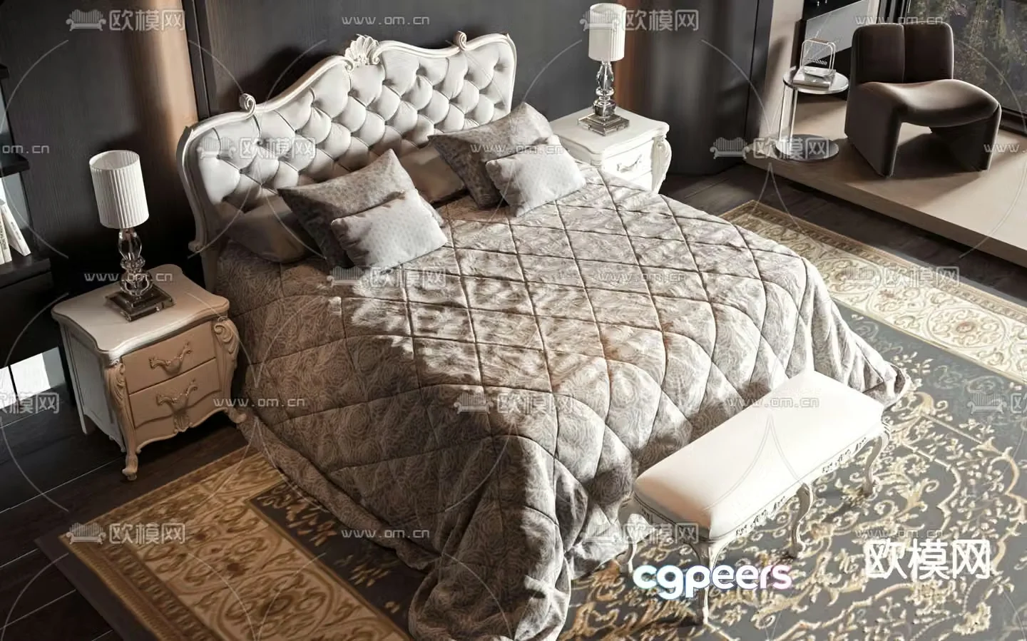 European double bed 3d model