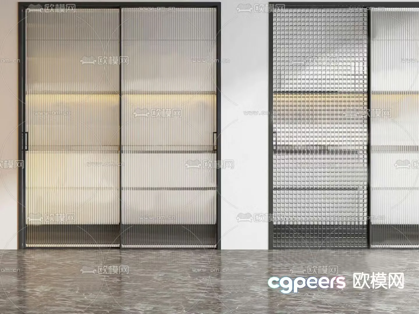 Glass sliding door kitchen and bathroom door 3D model