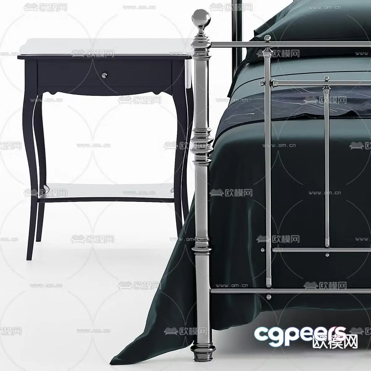 Simple European solid wood fabric double bed 3d model