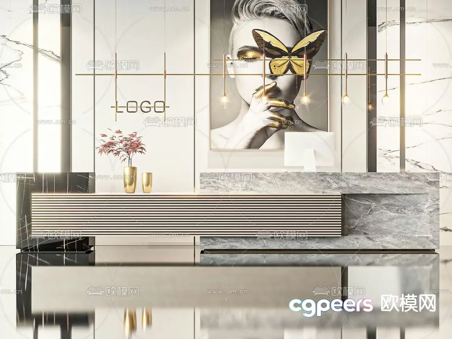 front desk service desk reception desk 3d model