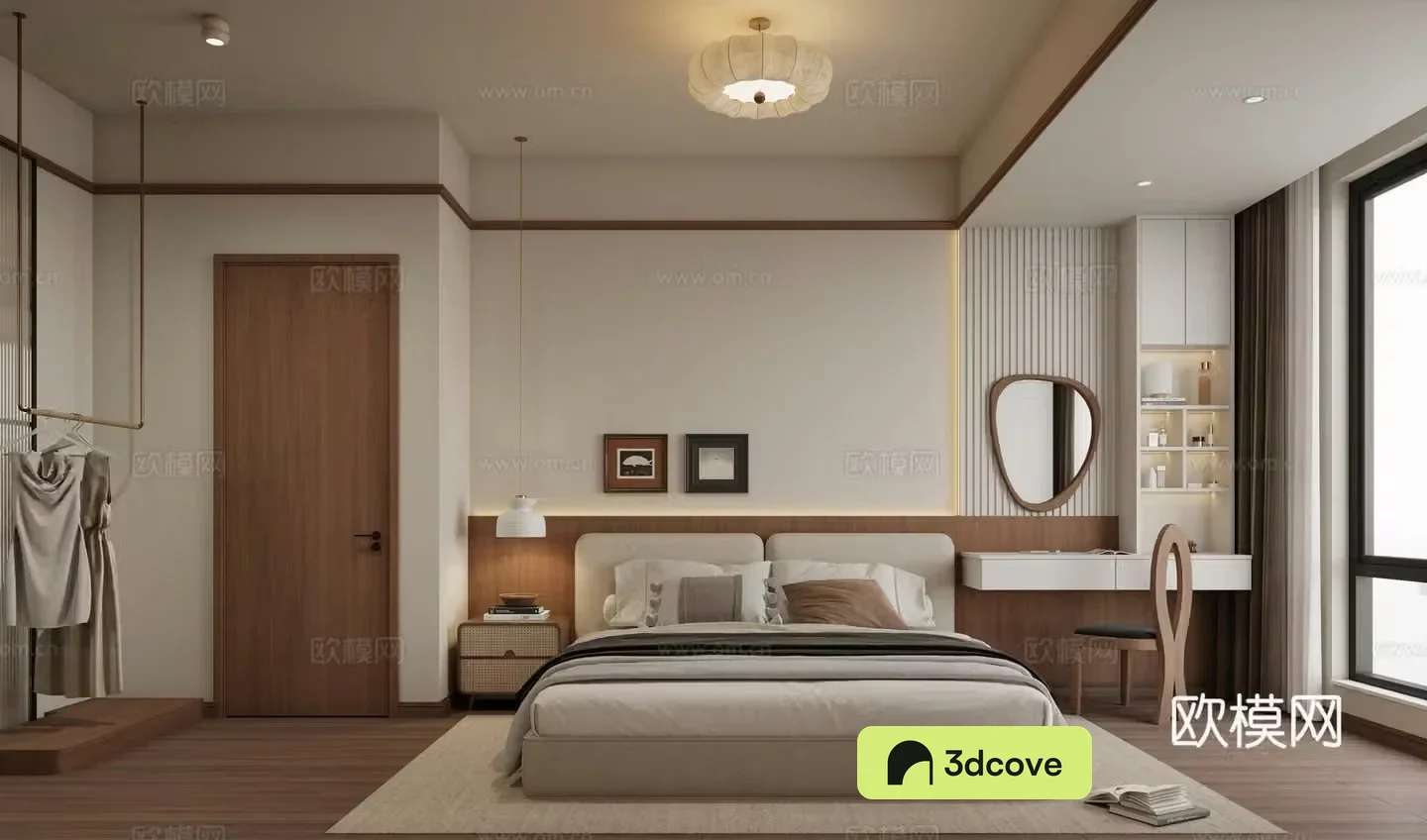 Medium simple matching 3D model of master bedroom
