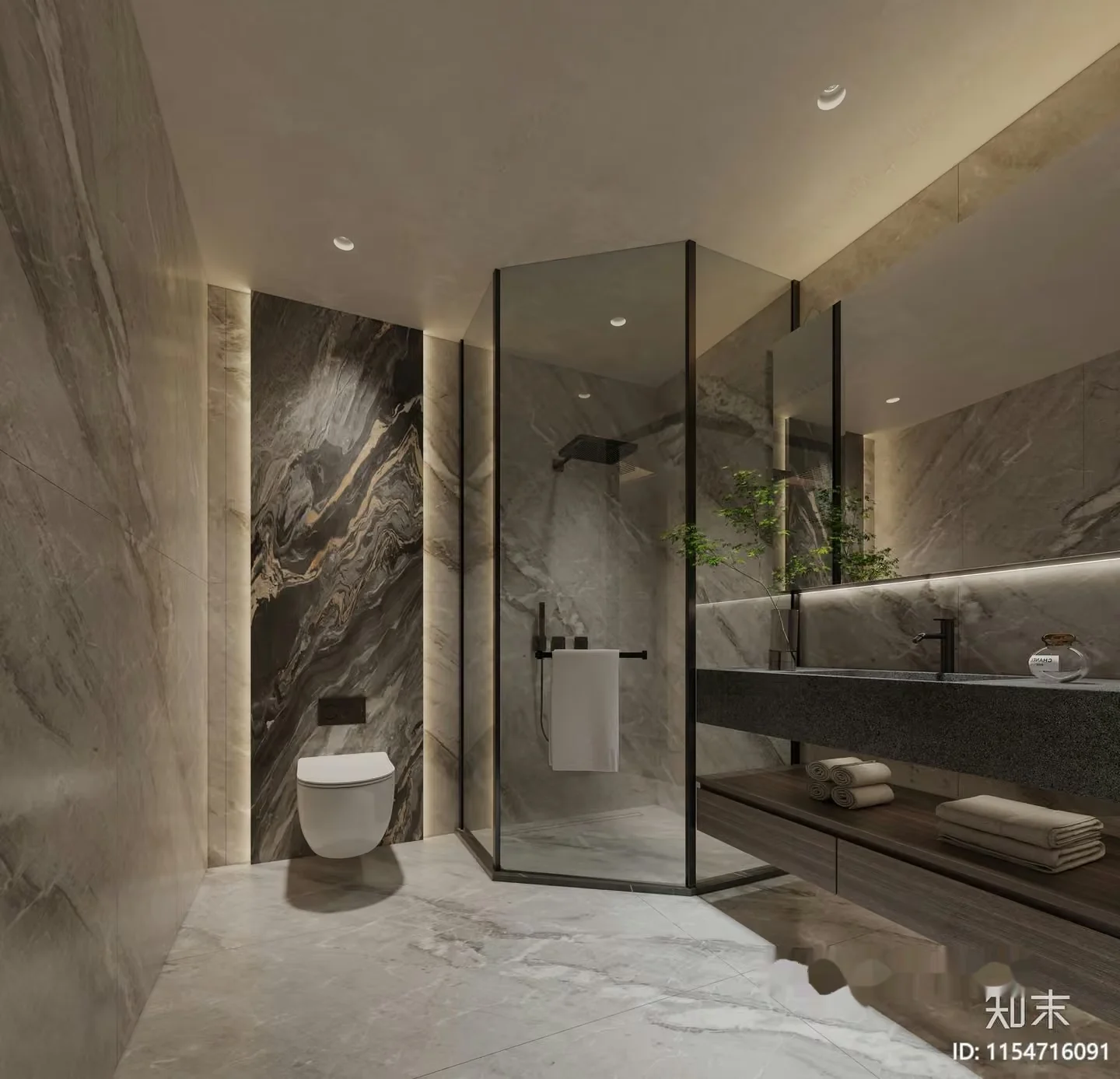 Modern Bathroom With A Glass Shower 3D Model – 17401 – VRAY Render