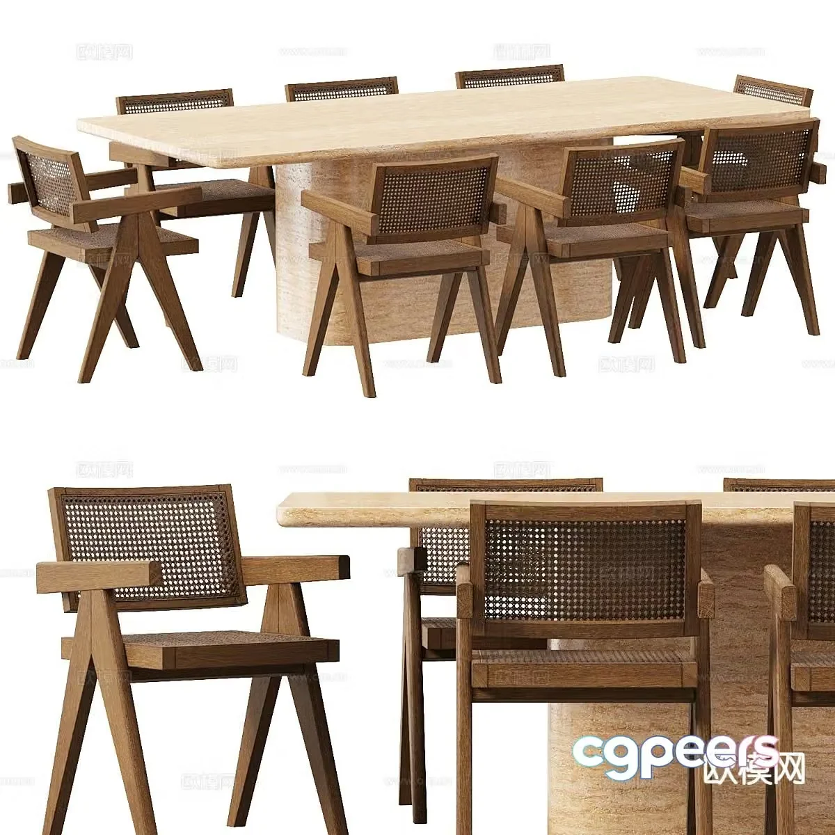Wabi-sabi dining table and chairs 3d model