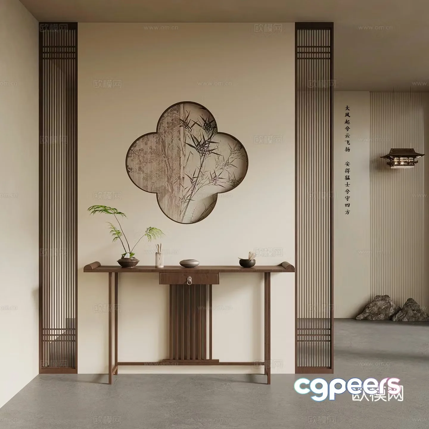 New Chinese style entrance hall 3D model of entrance hall partition