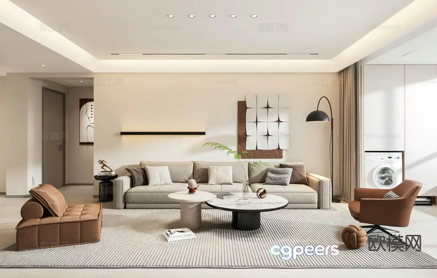 Modern living and dining room 3d model