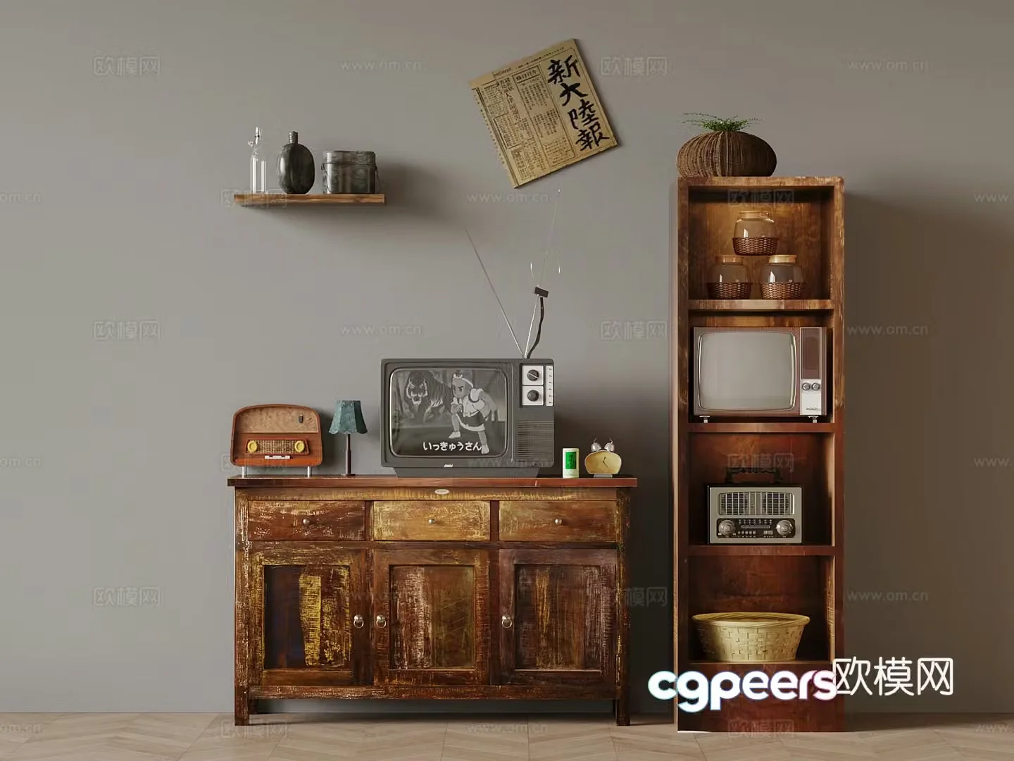Modern retro TV cabinet old TV high cabinet 3d model