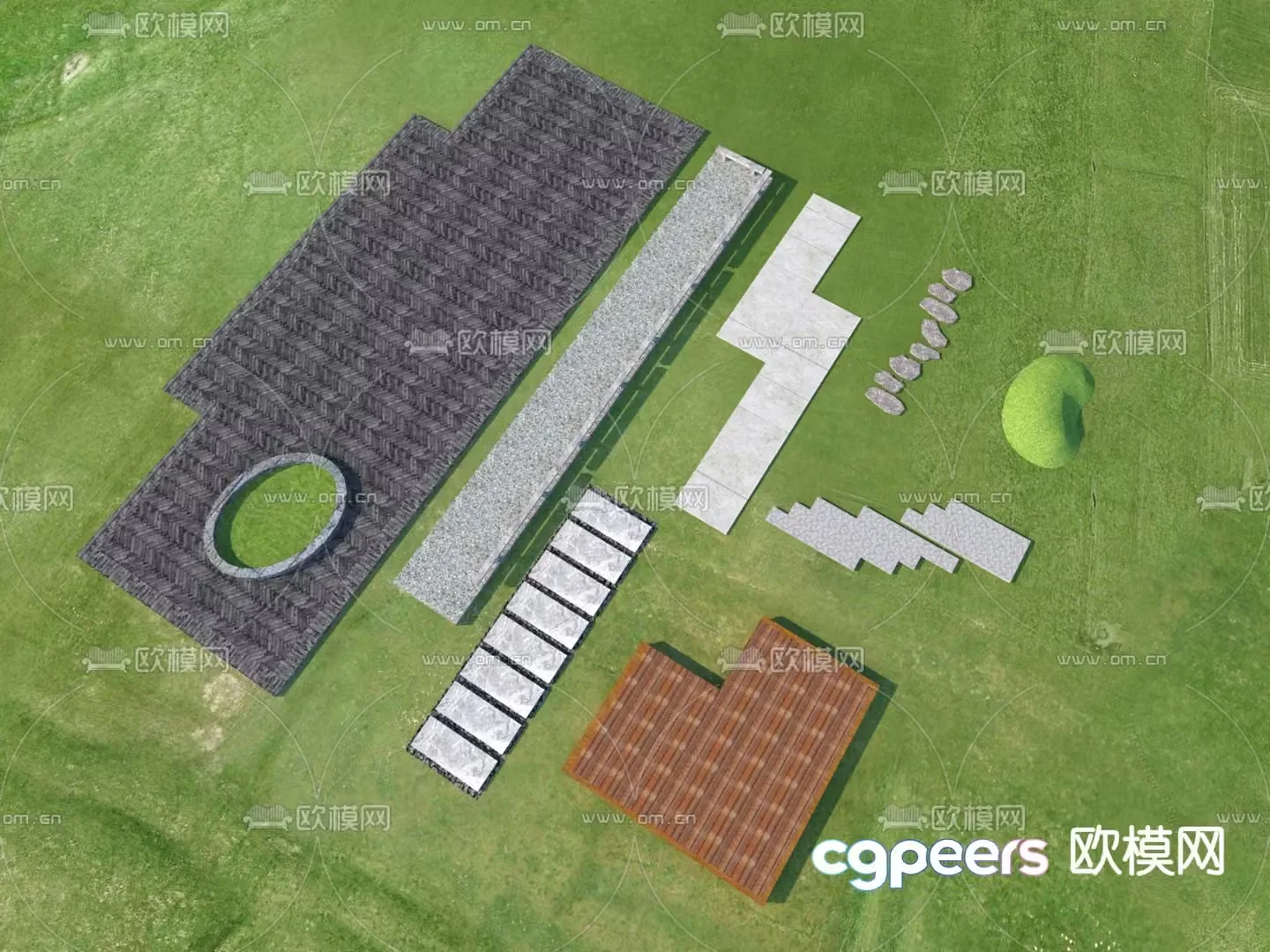 Modern landscape garden road park steps 3d model
