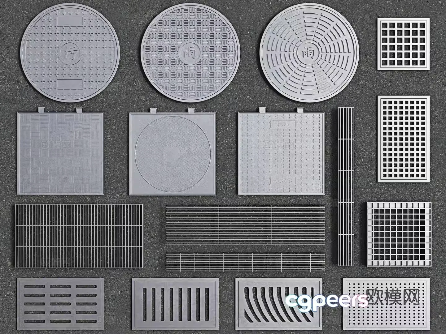 Modern manhole cover rainwater grate inspection well drainage manhole cover drainage ditch cover municipal manhole cover 3D model