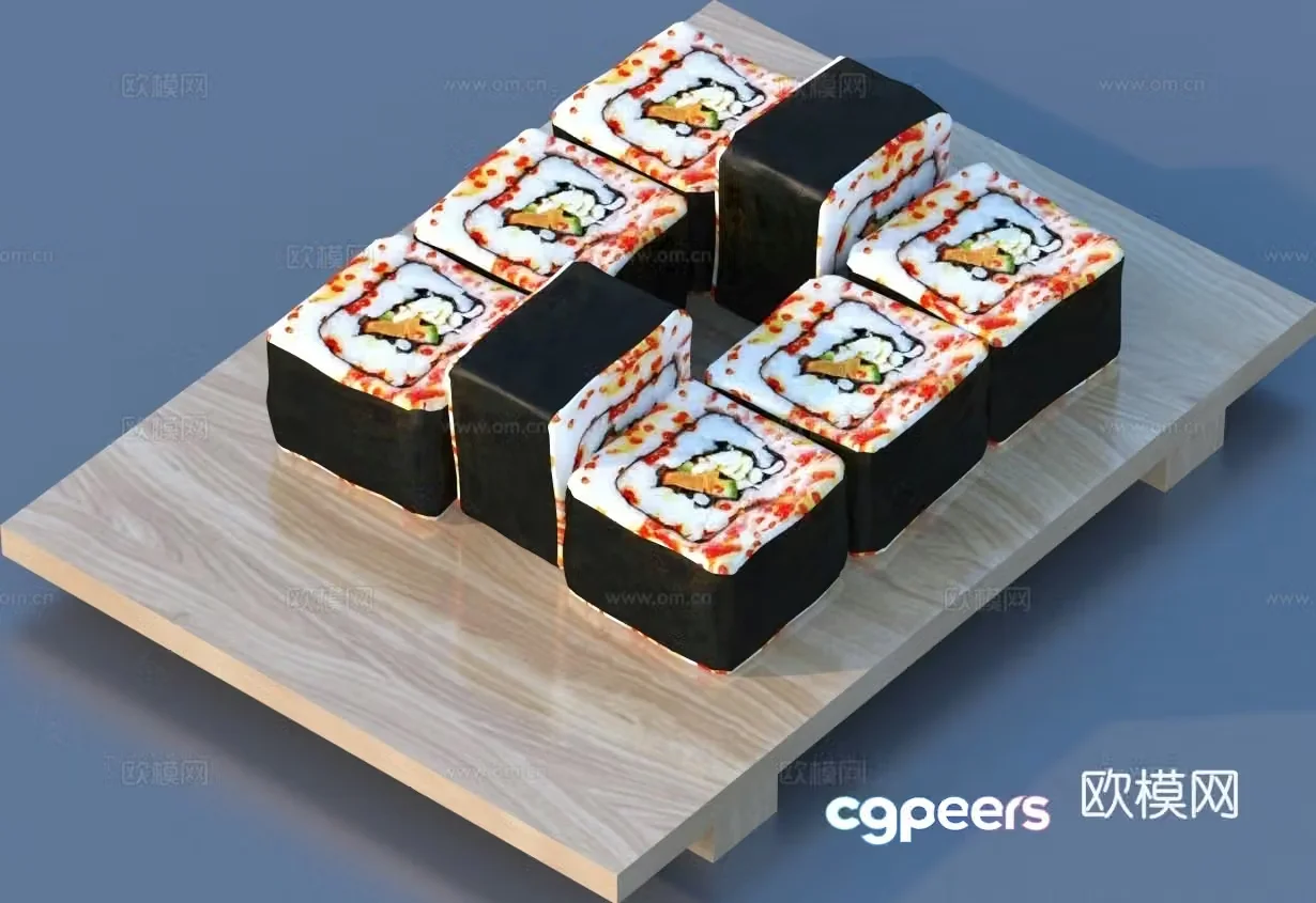 Sushi ingredients salmon rice ball food 3D model