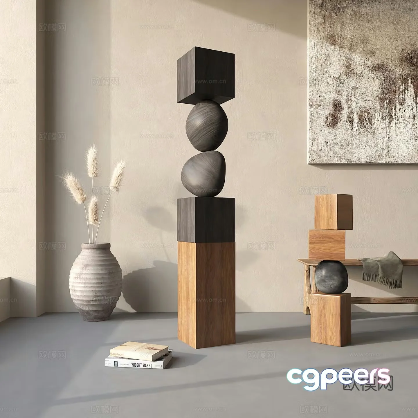 Modern abstract wood carving sculpture 3d model