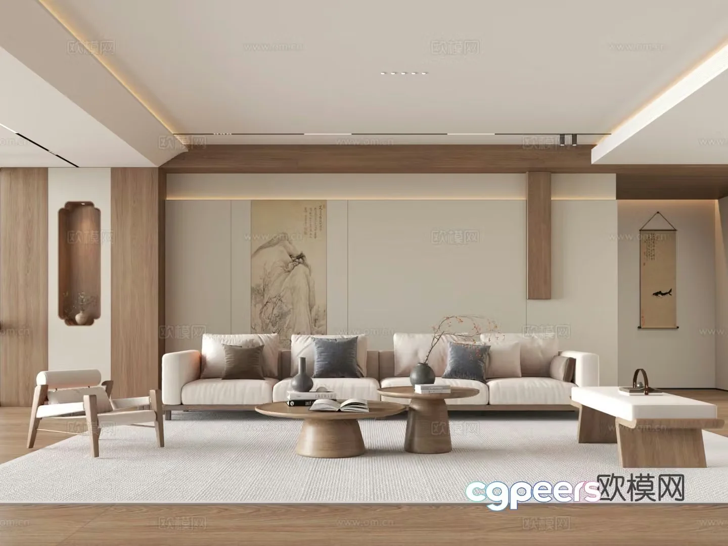 New Chinese style living room Song style living room Sofa coffee table combination 3D model