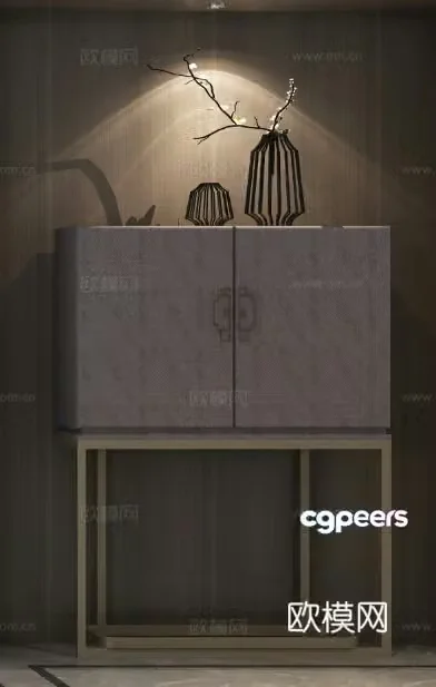 New Chinese style decorative paintings stems and branches Zen decoration cabinet 3D model