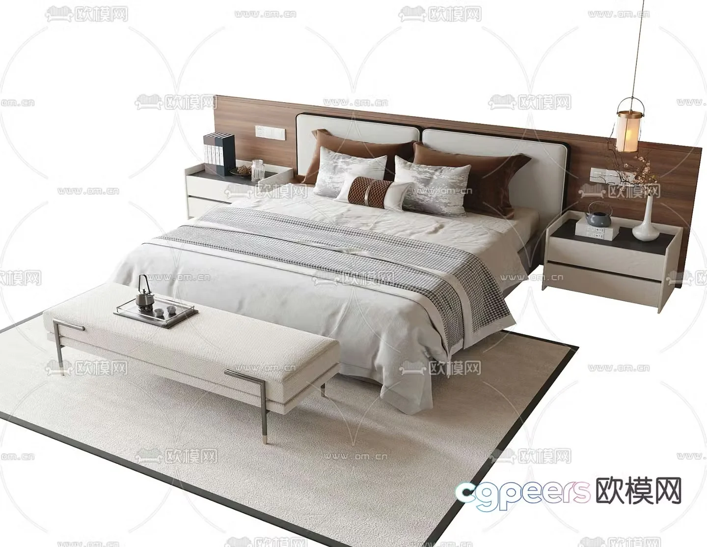 New Chinese style double bed 3d model