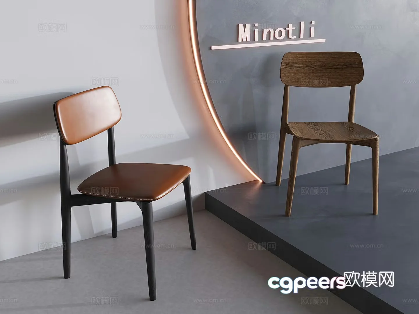 Medium style solid wood dining chair Italian single chair back chair 3D model