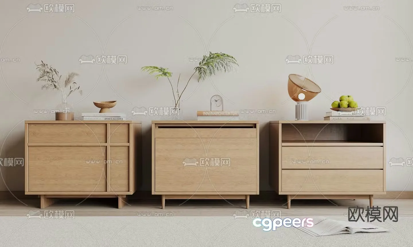solid wood bedside table 3d model