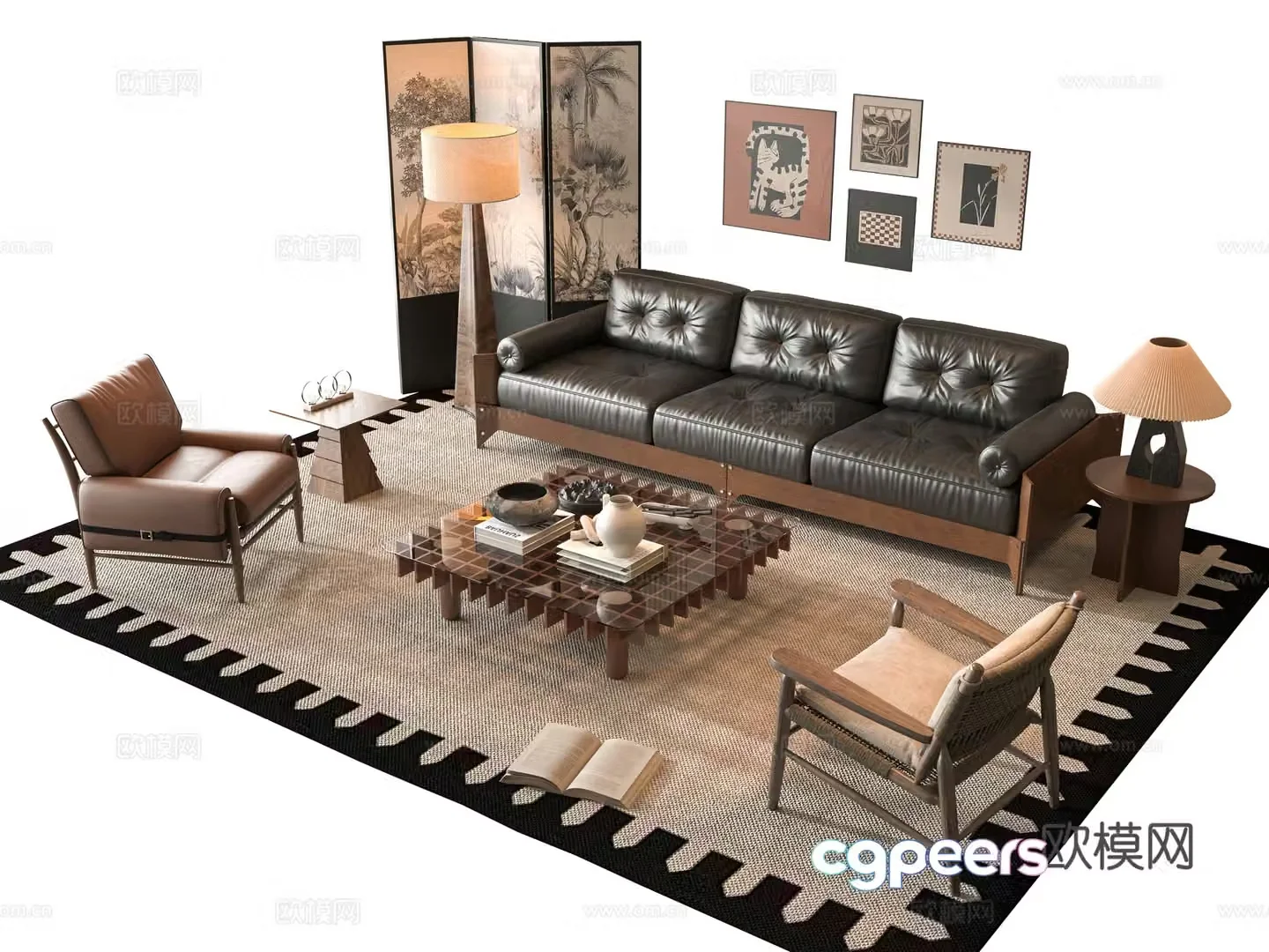 Middle-aged sofa combination 3D model