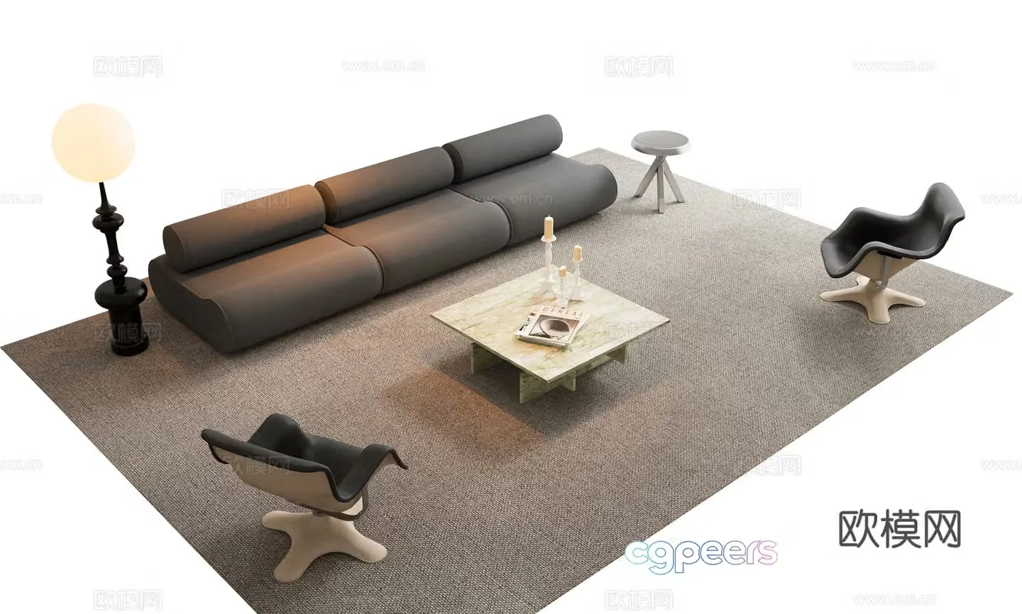 Modern sofa coffee table combination 3D model