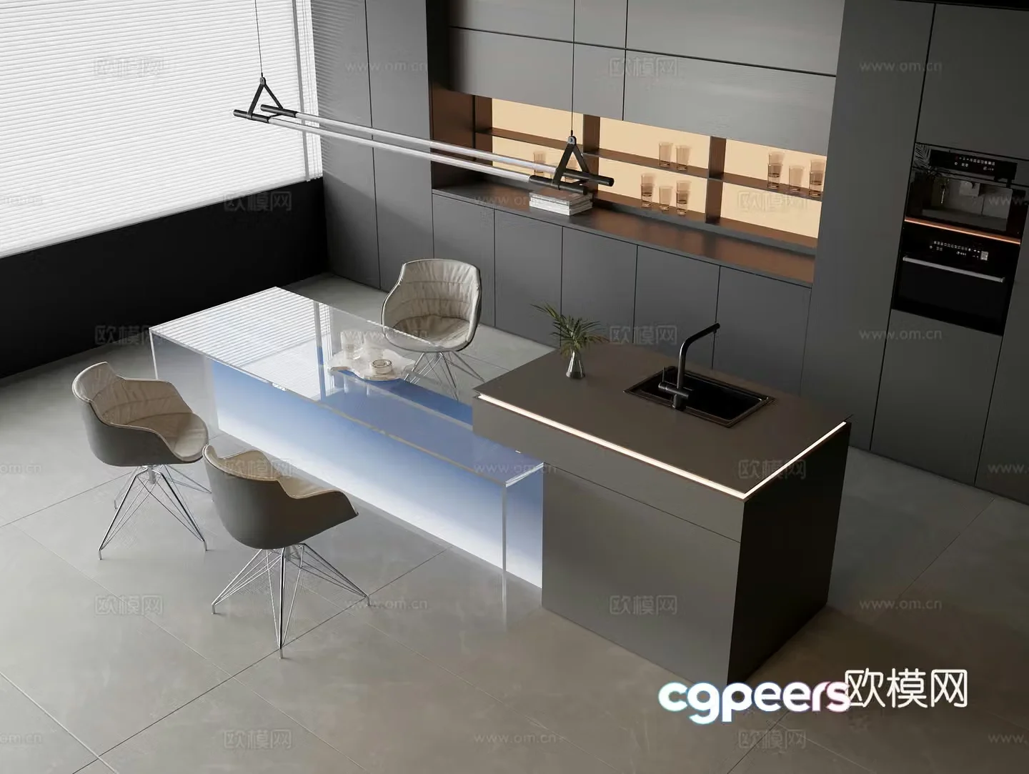 Nakadao Water Bar Dining Table Modern Water Bar Acrylic Dining Table Casual Dining Chair Solid Wood Sideboard 3D Model