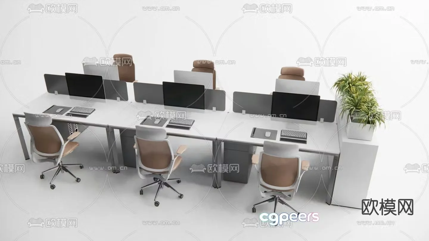 Office desk and chair screen booth 3d model