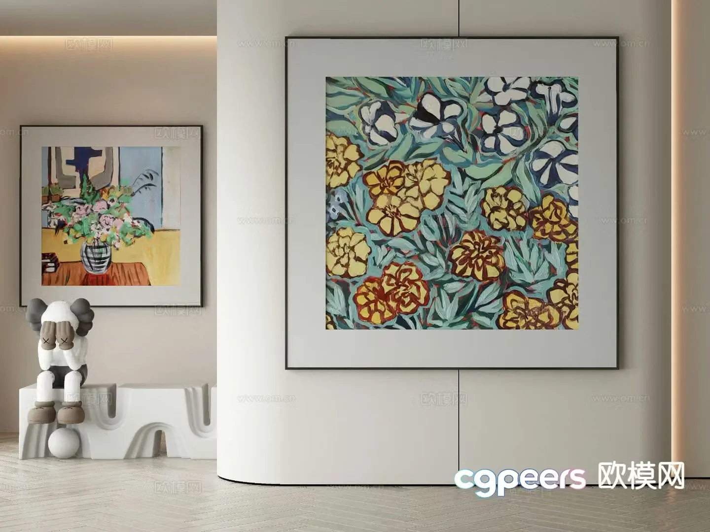 Modern flower painting decorative painting 3d model