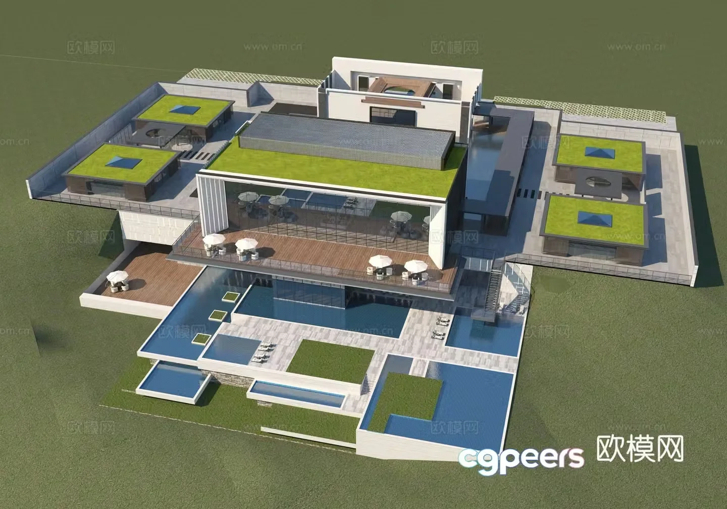 Modern Villa Swimming Pool Villa Bird’s Bird 3D Model