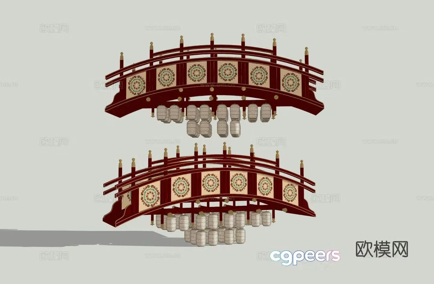New Chinese style display covered bridge installation 3D model of ancient bridge