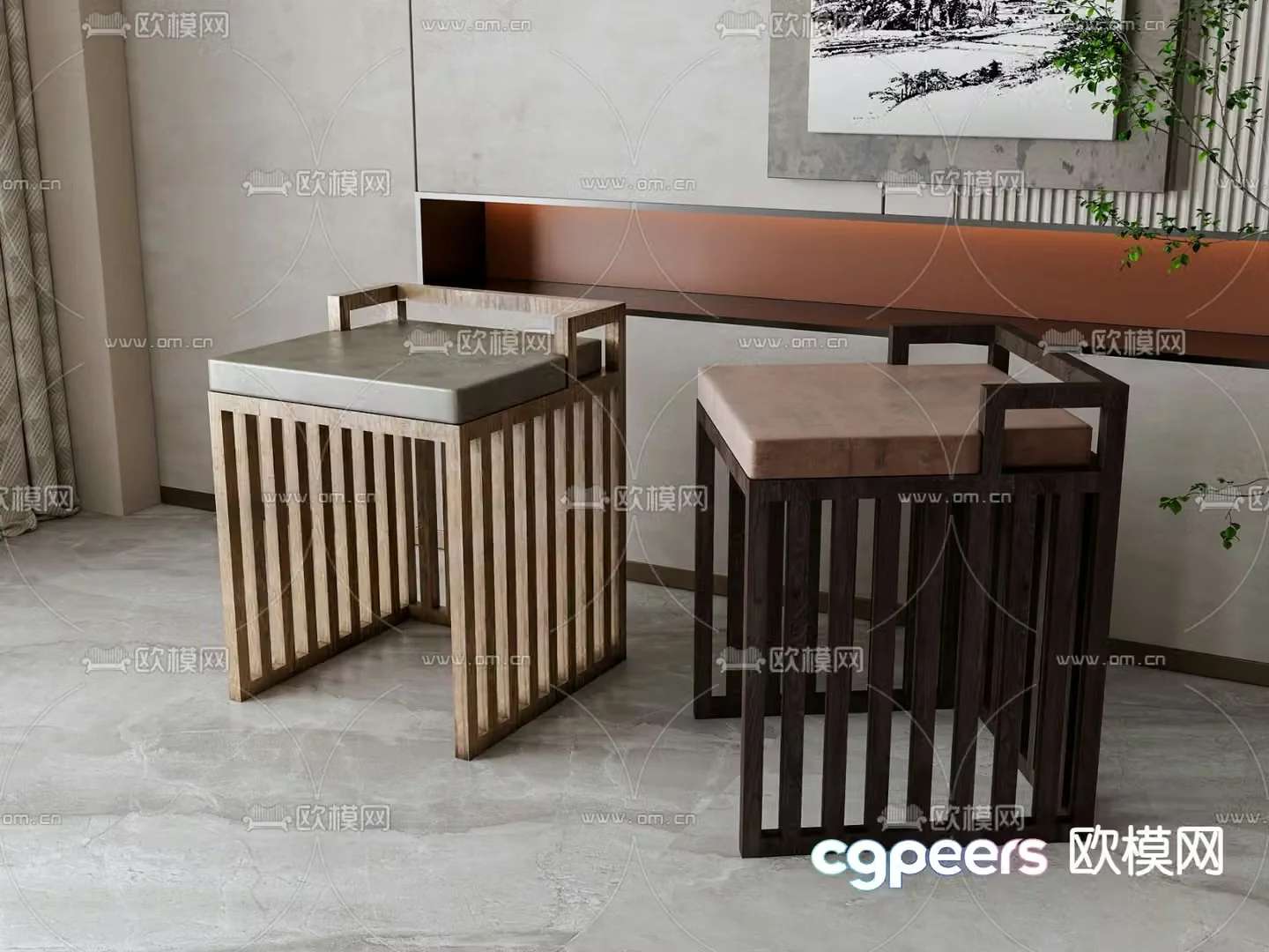 New Chinese style stool low stool 3d model