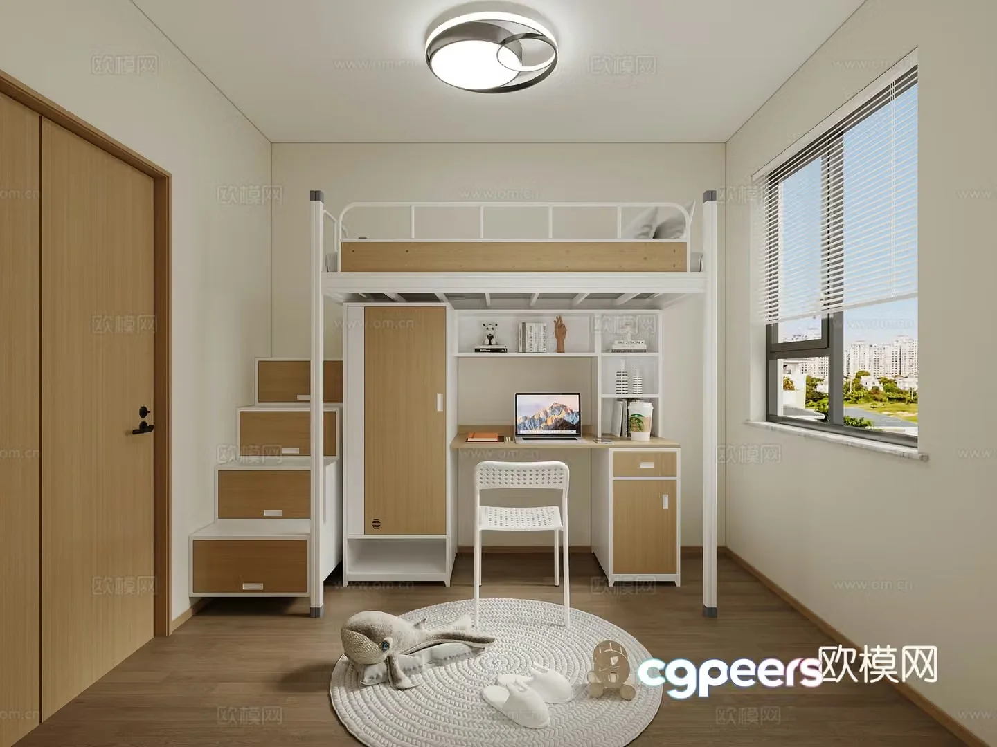 Dormitory upper bed and lower table upper and lower bunks dormitory bed 3D model