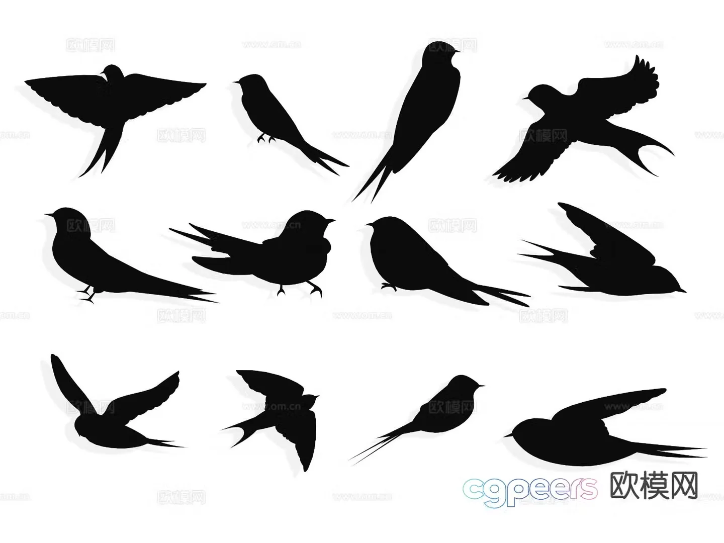Swallow silhouette flying bird wall decoration 3d model