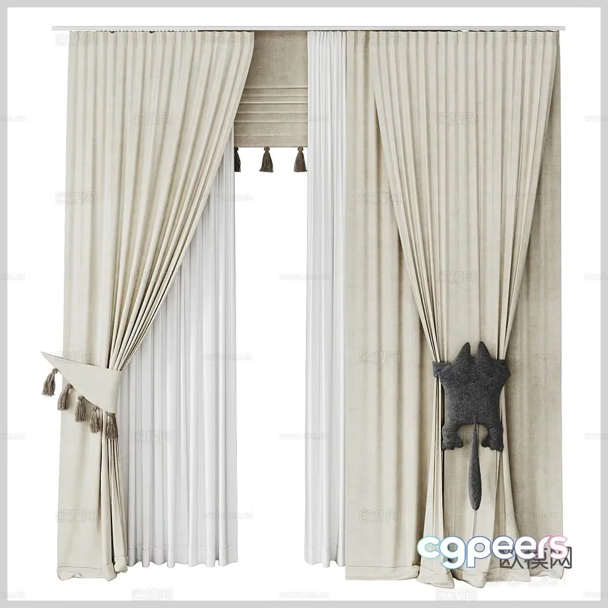 Wasabi curtains fabric curtains gauze curtains homestay curtains lamb velvet curtains 3D model