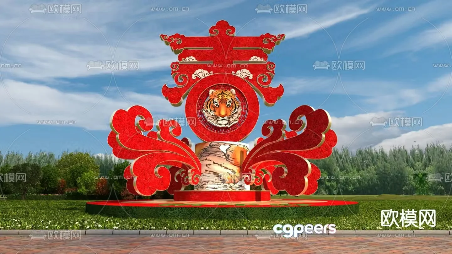 New Chinese style urban sculpture sketch 3D model