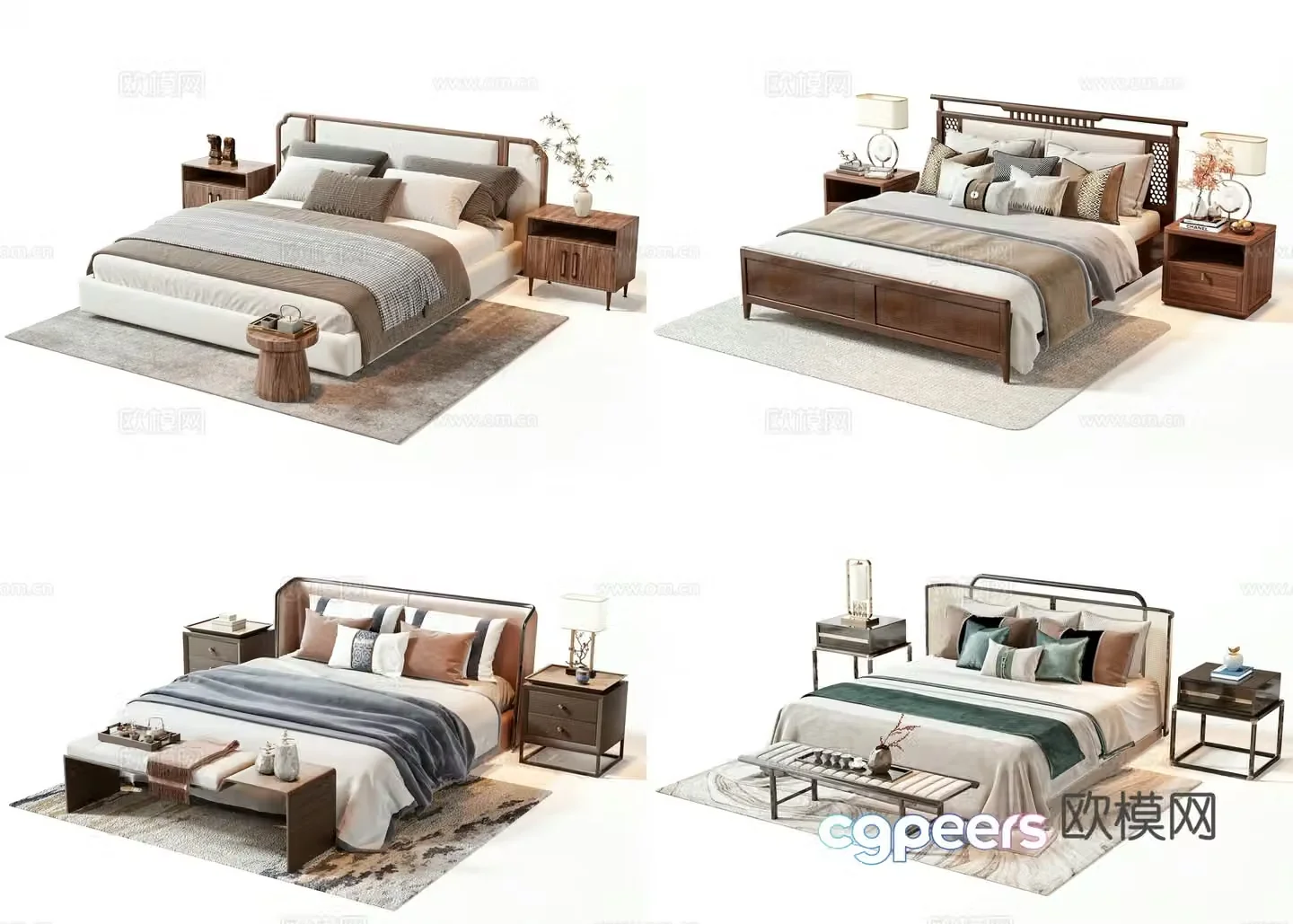 New Chinese style double bed 3D model