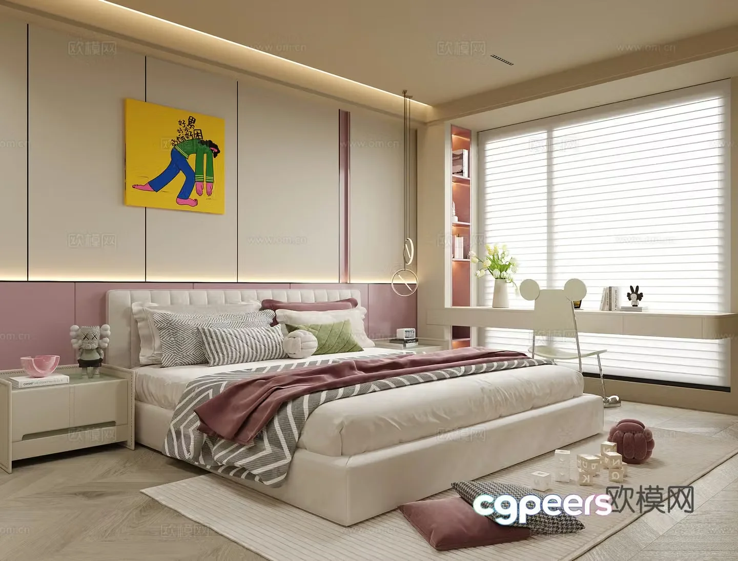 Modern girl room daughter room children room children’s bed 3d model