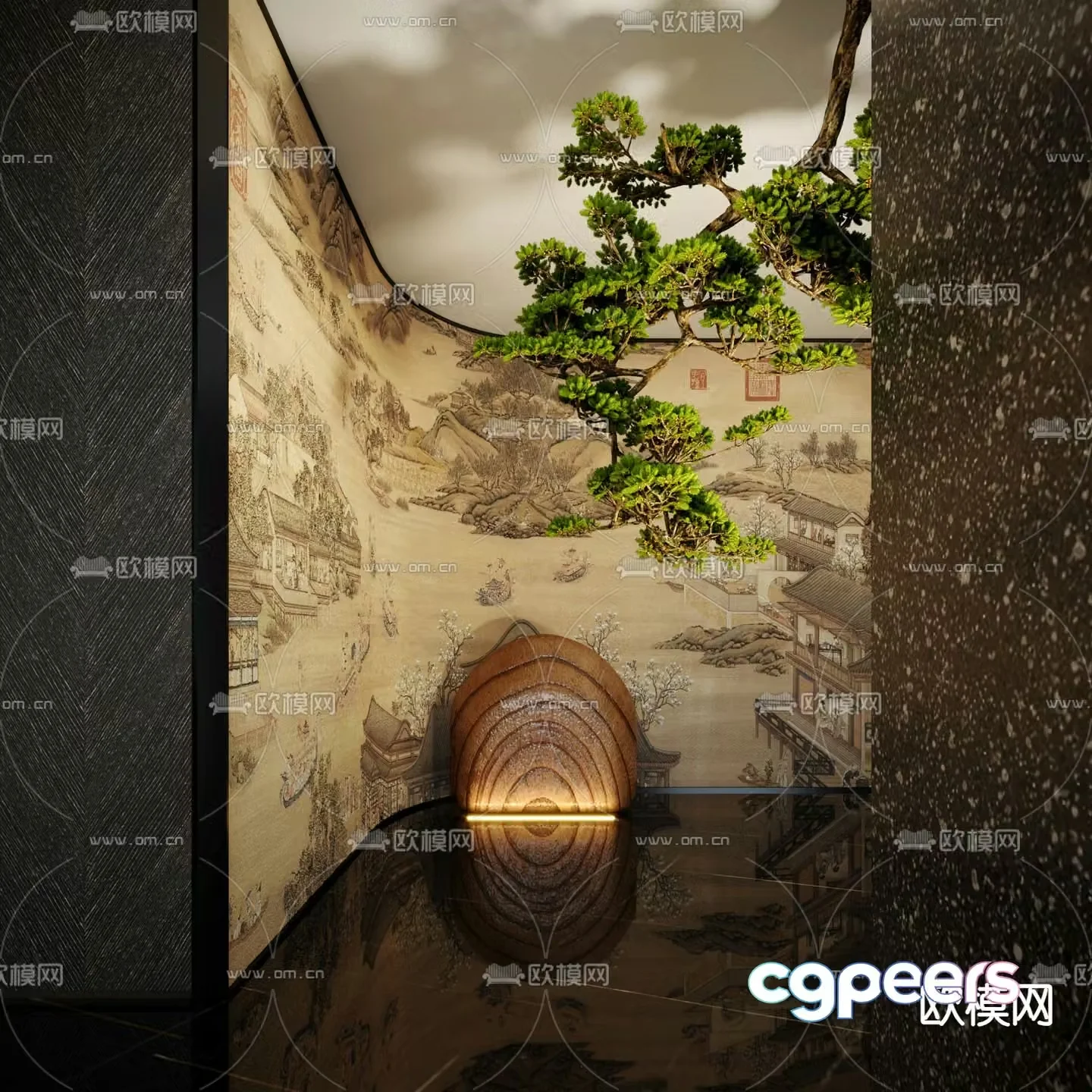 New Chinese style indoor landscaping pine tree landscape 3D model
