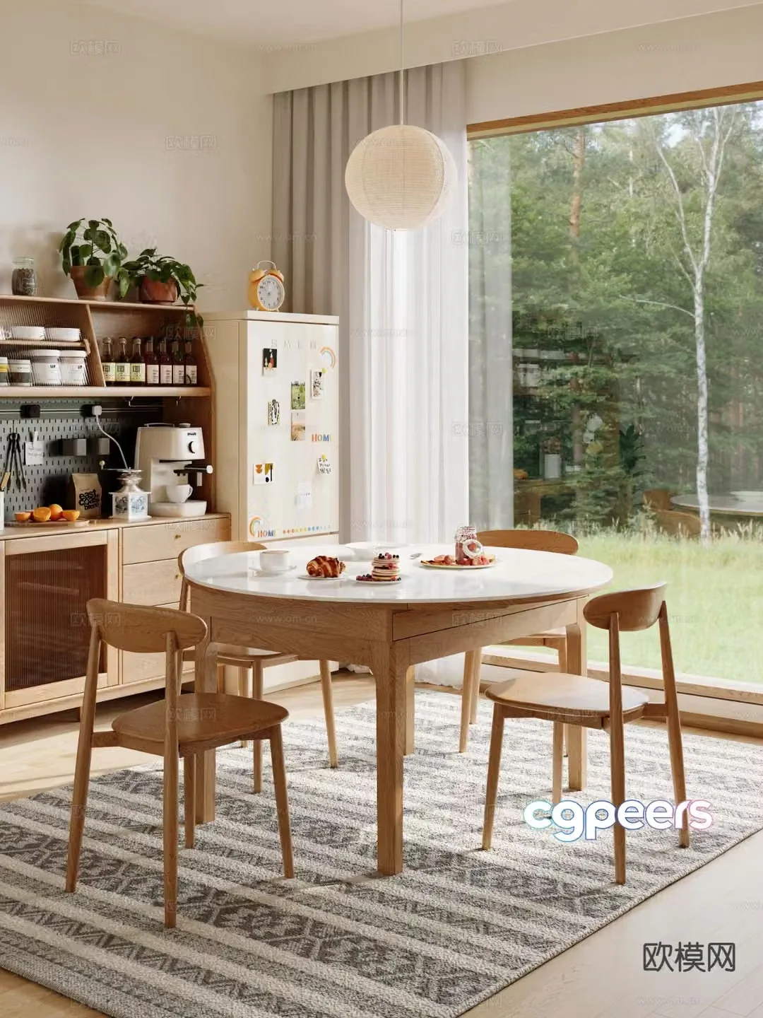 3D model of log style dining table and chairs