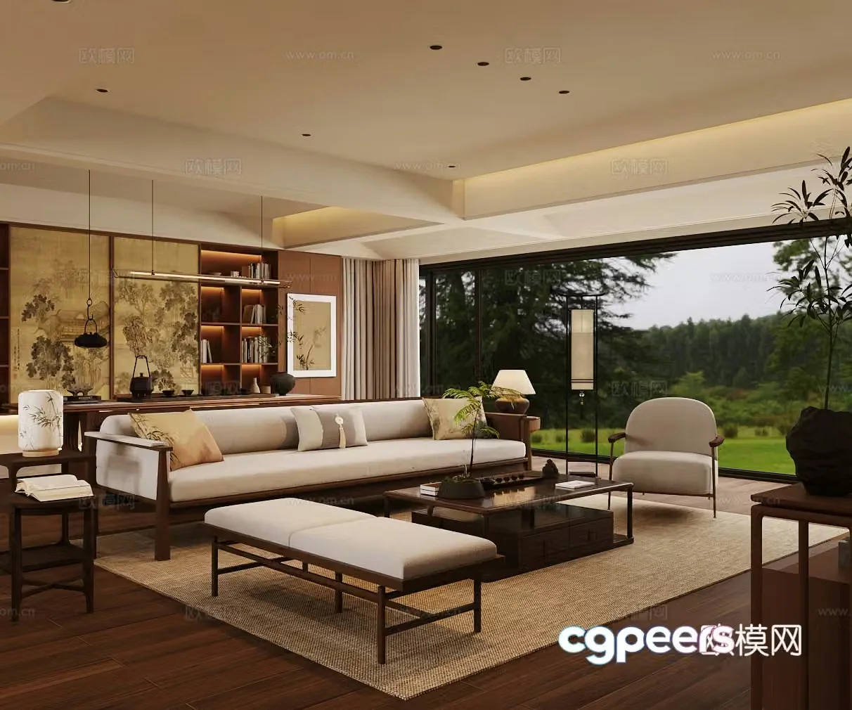 New Chinese-style Zen home living room Song-style aesthetic living room Chinese-style Song-style living room Sofa coffee table 3D model