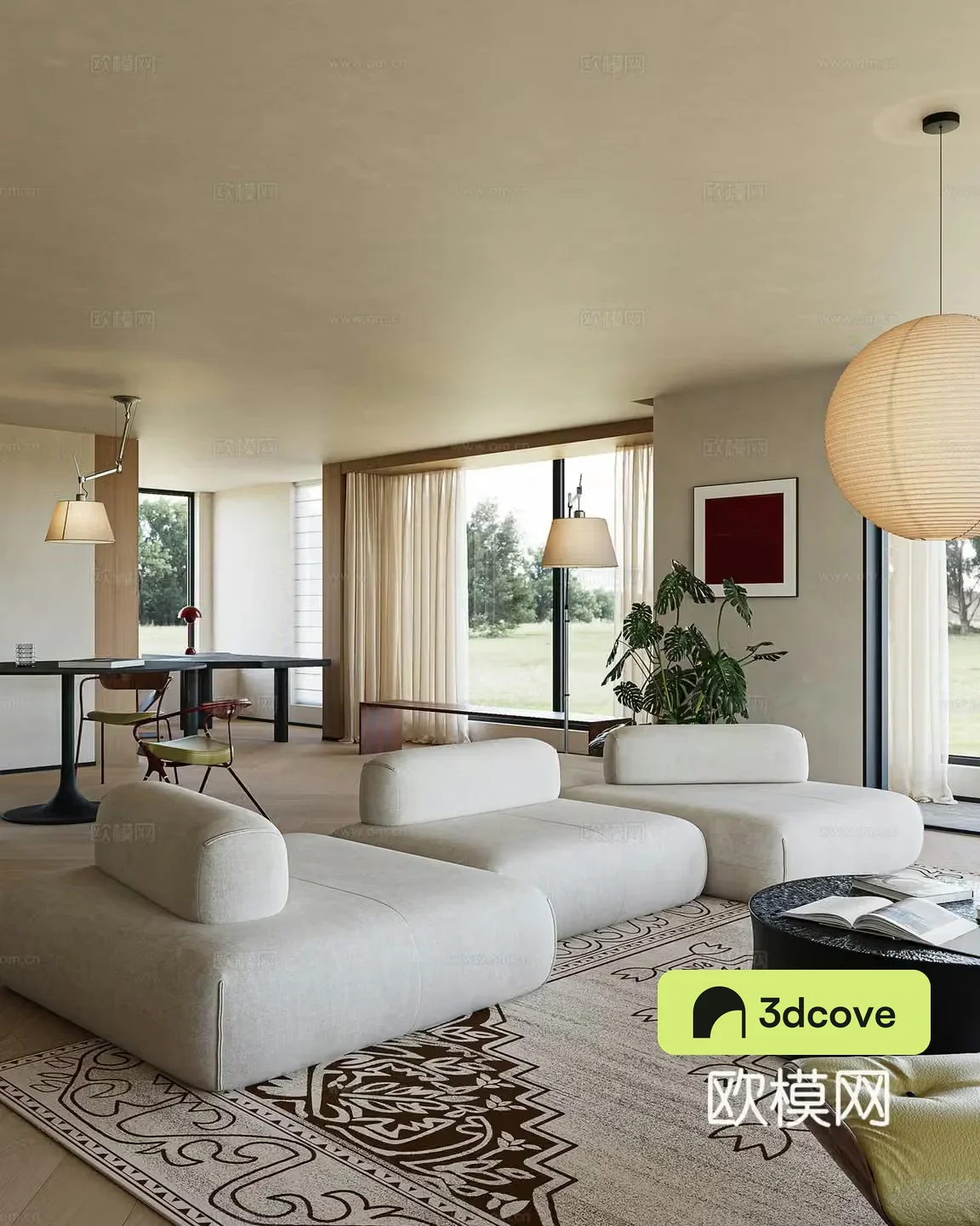 Modern living and dining room