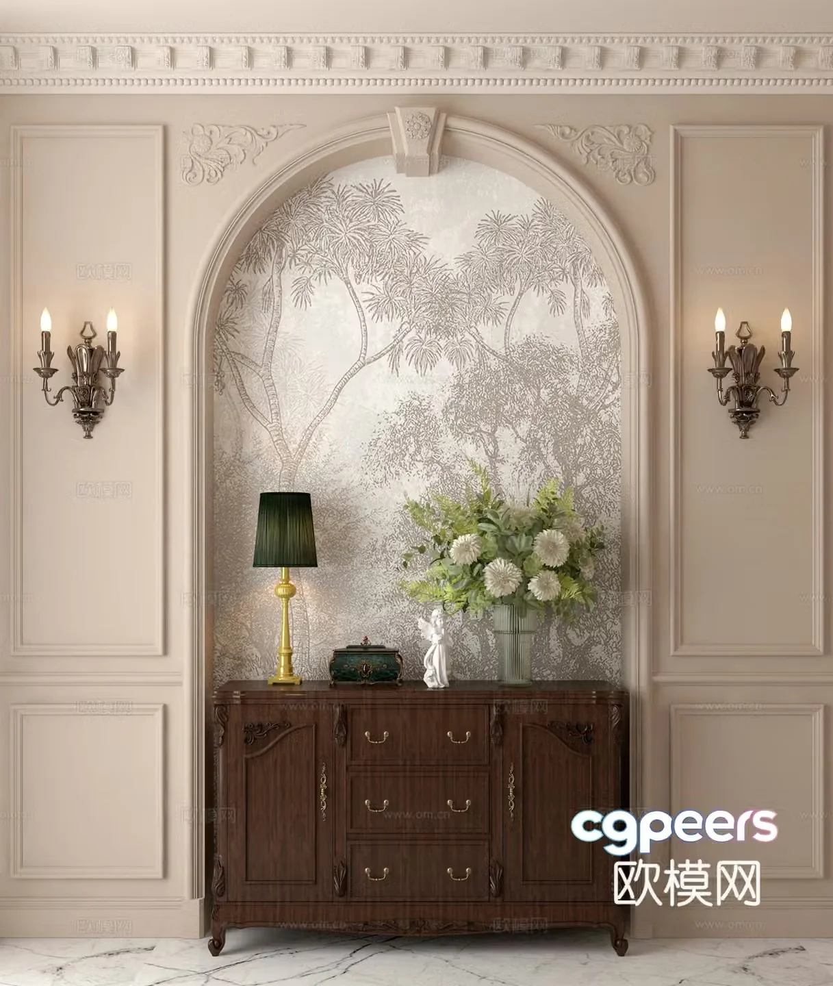 French background wall styling wall decorative wall 3D model