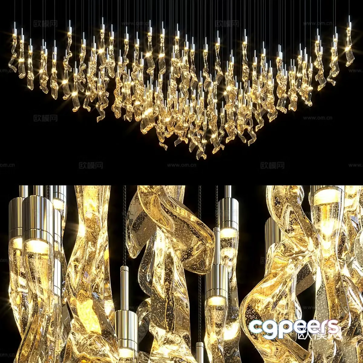 Modern light luxury glass craft chandelier 3d model