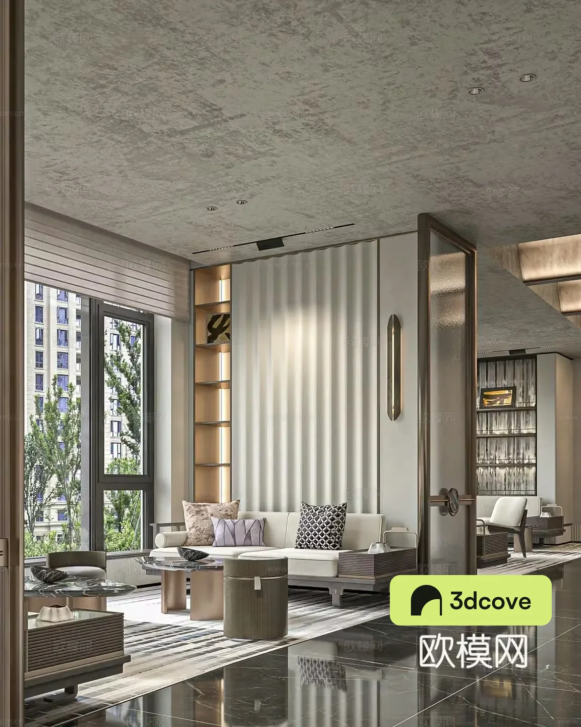 Italian light luxury sales office lobby negotiation area water bar empty sales office