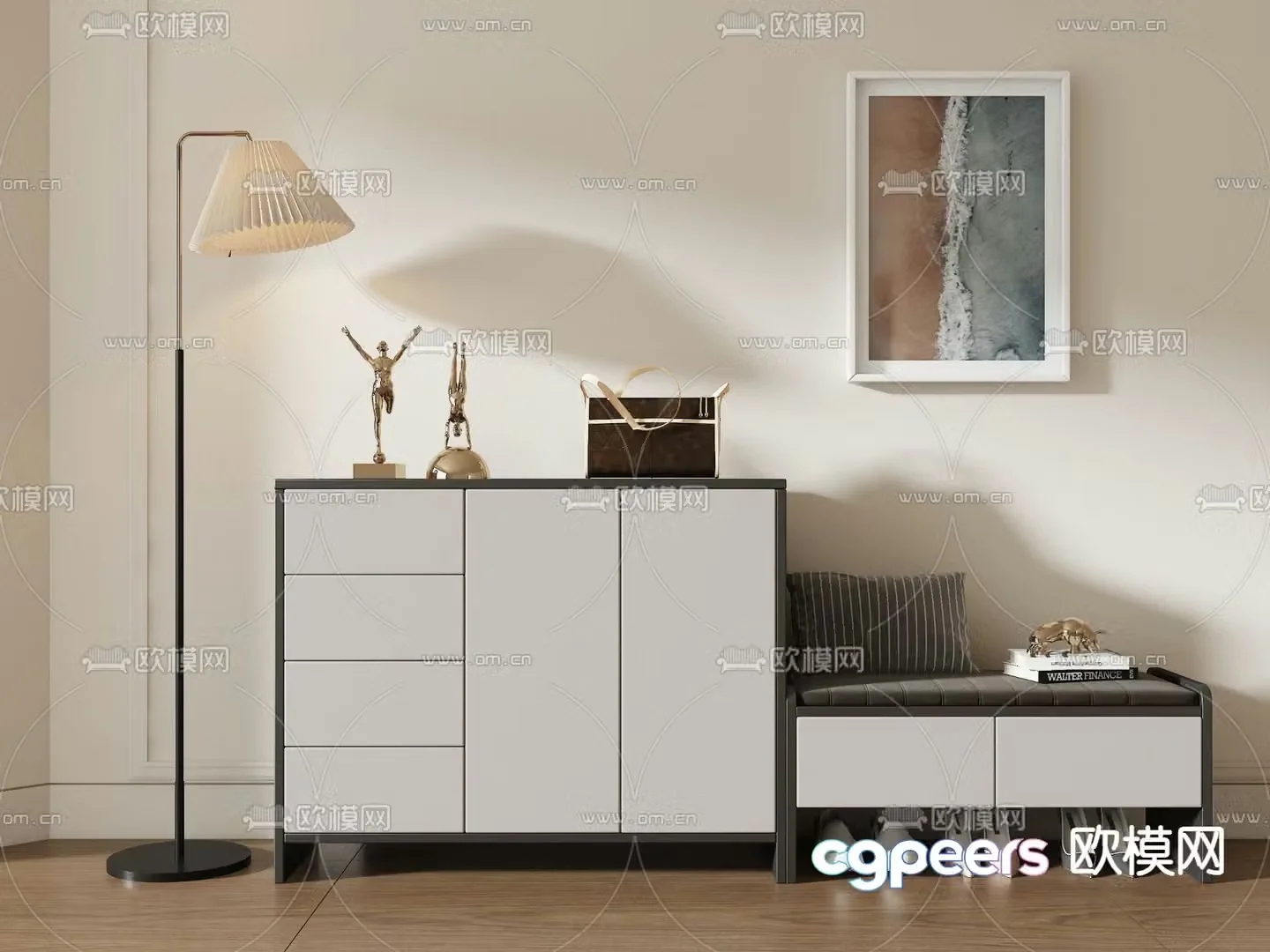 Shoe cabinet shoe changing stool low cabinet 3D model