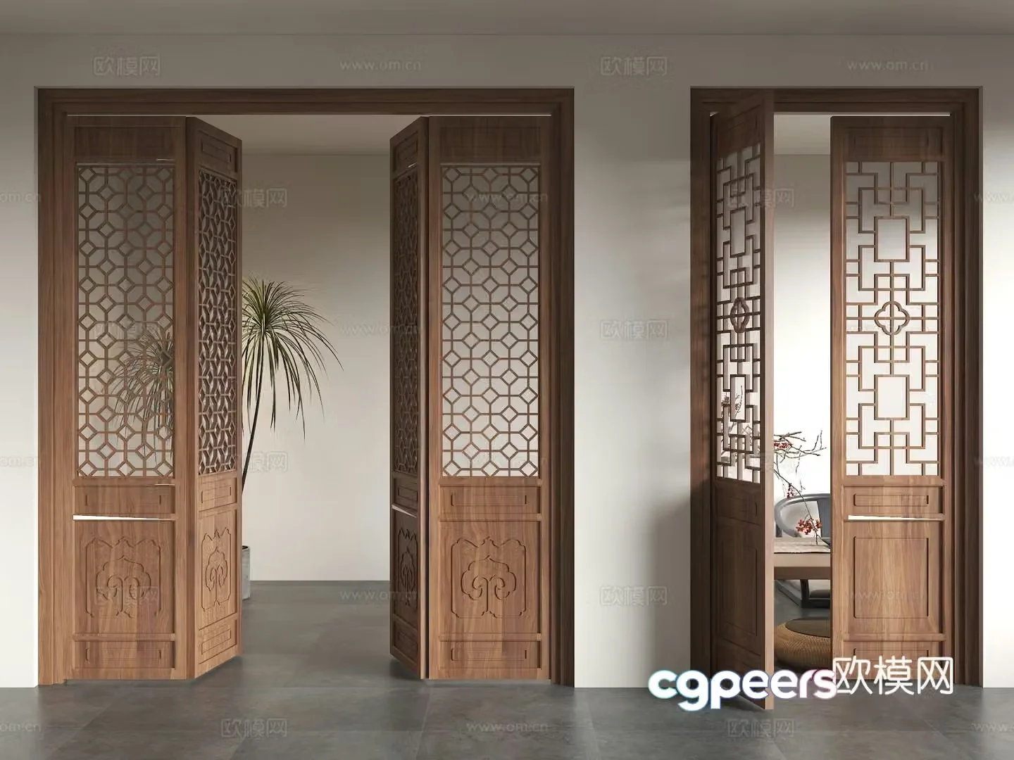 Chinese style doors and windows ancient building doors lattice doors antique wooden doors solid wood grids carved doors hollow flower 3D model