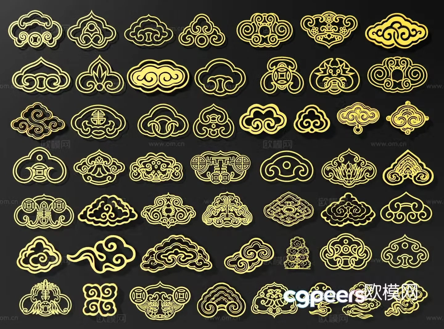 Chinese Ruyi Pattern Bat Pattern Auspicious Cloud Pattern Classical Auspicious Cloud Pattern Traditional Cloud Pattern 3D Model