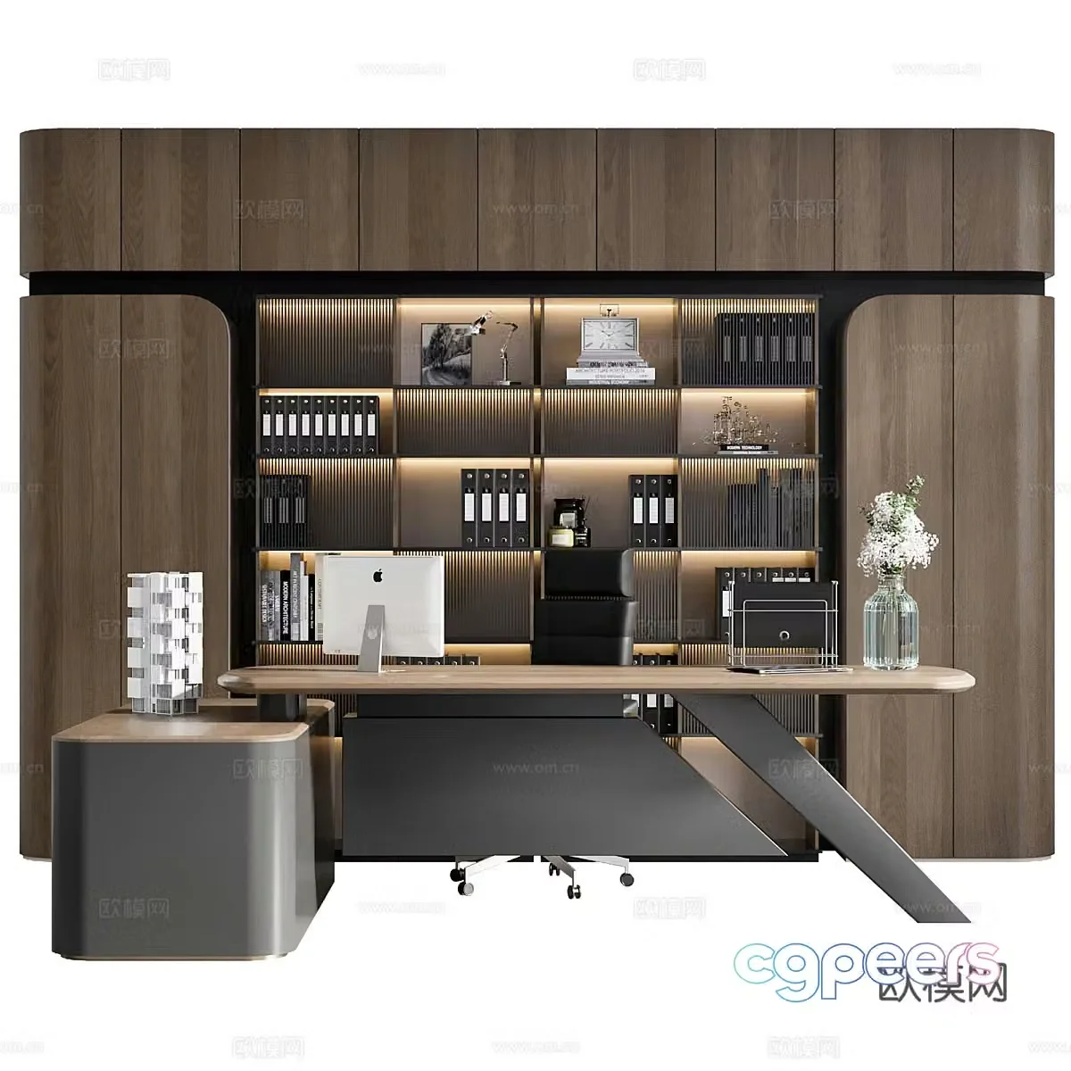 Modern Italian light luxury office desk and chair Office bookcase 3D model