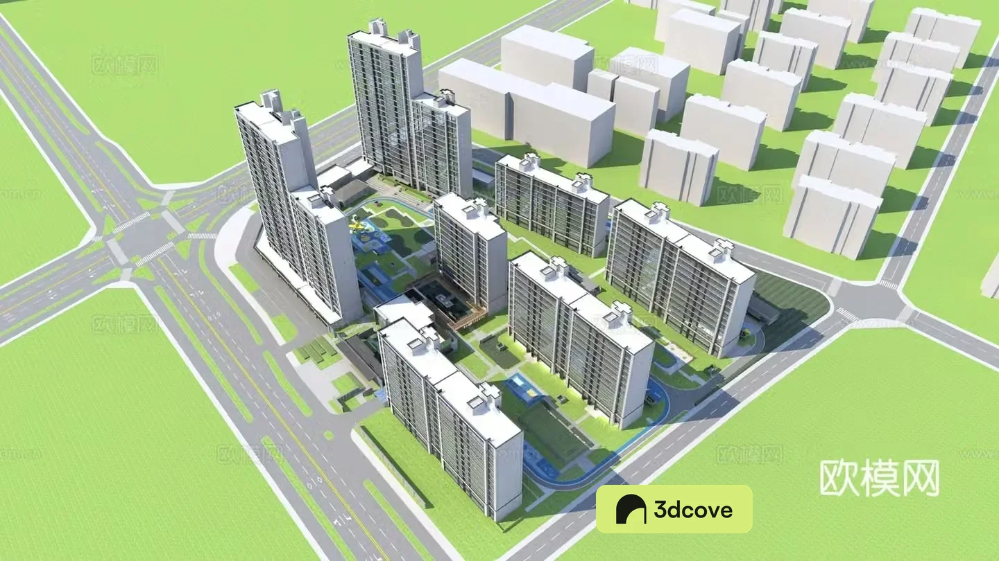 Aerial view 3d model of modern residential complex