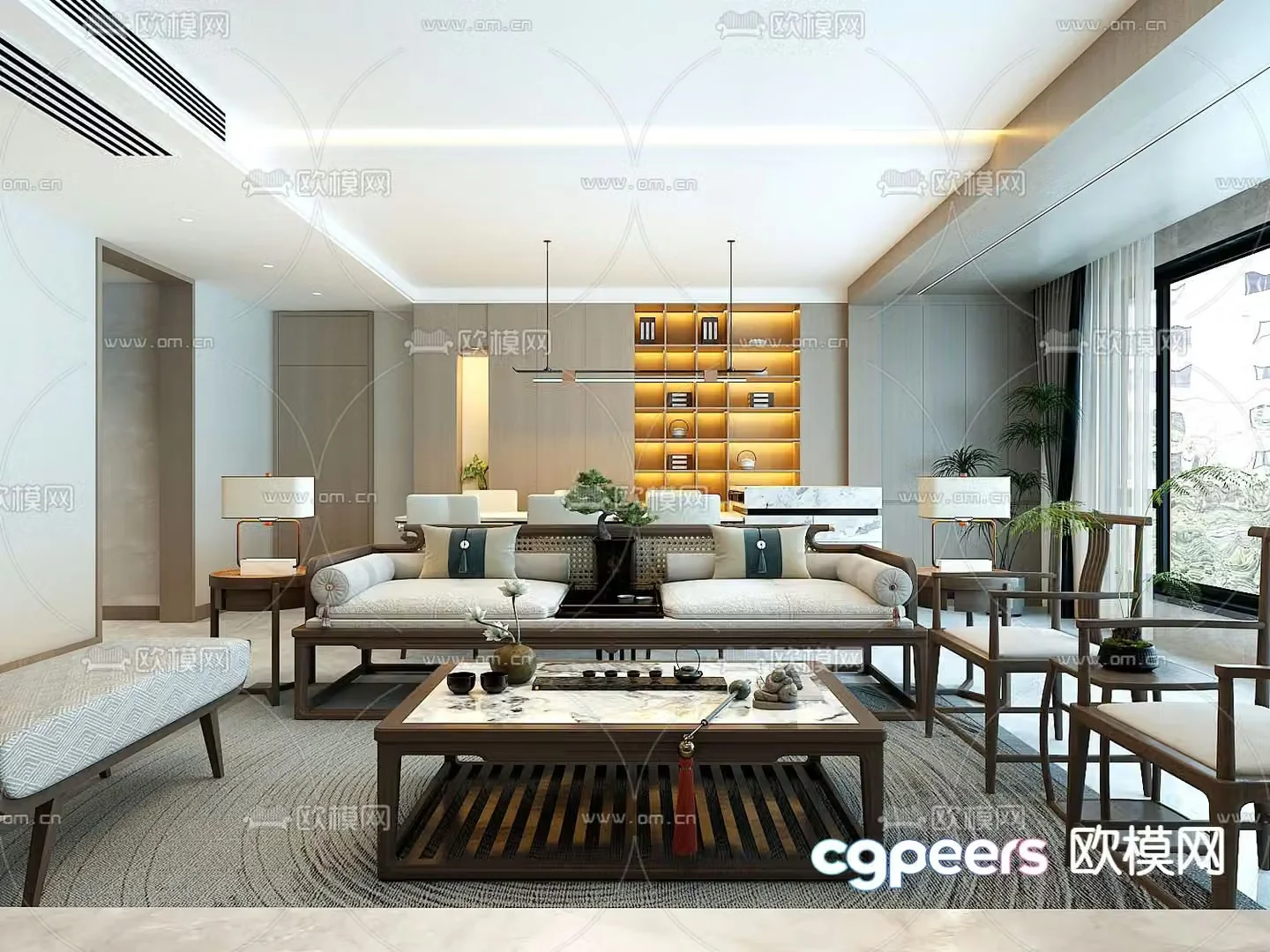 New Chinese style living room dining room 3d model