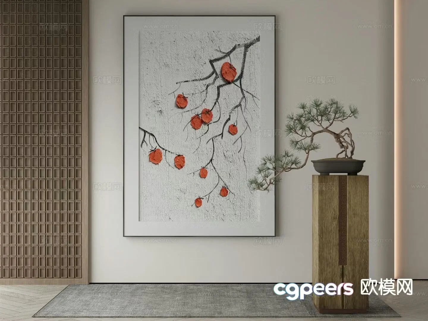 New Chinese style decorative painting persimmon hanging painting 3D model