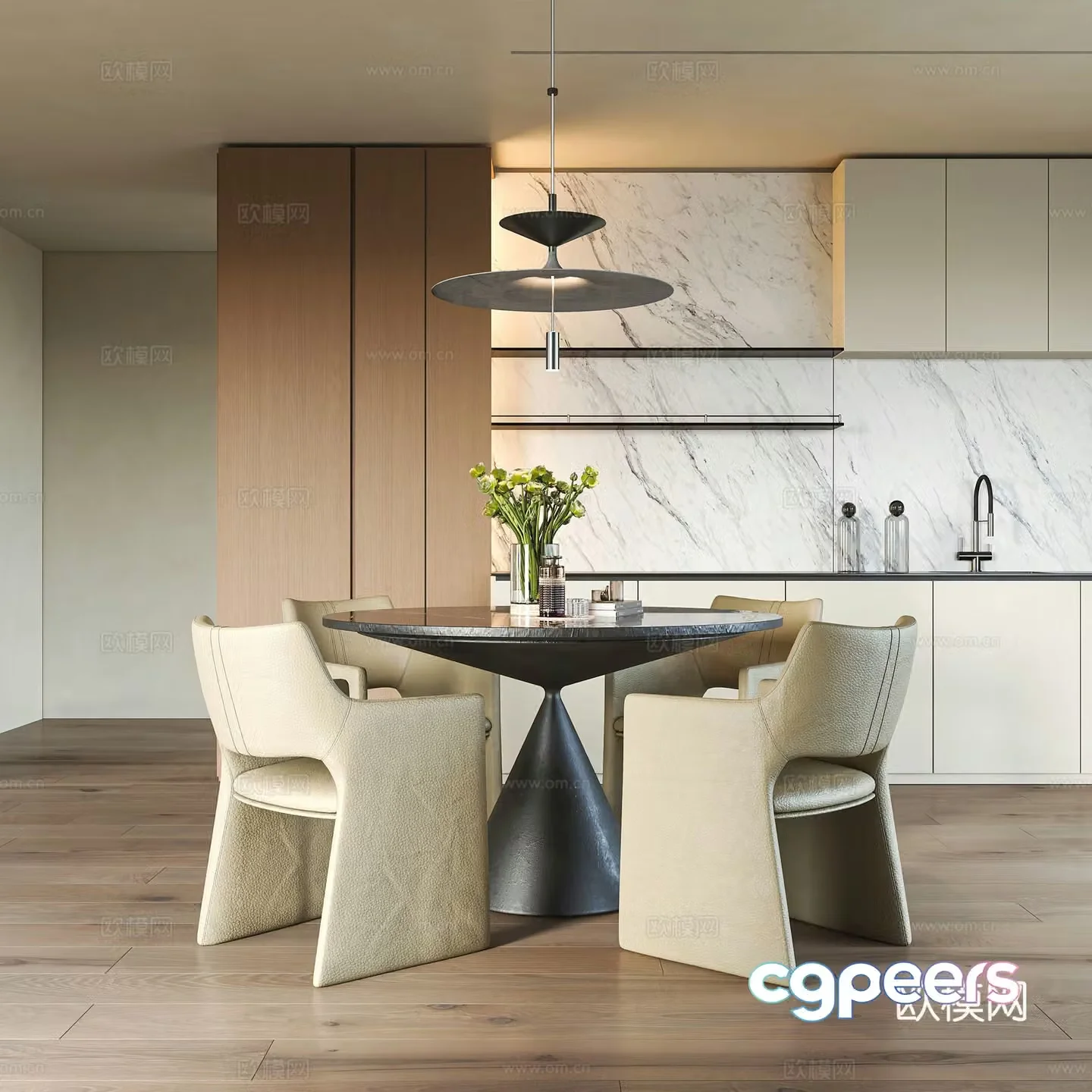 Modern dining table and chair combination 3D model