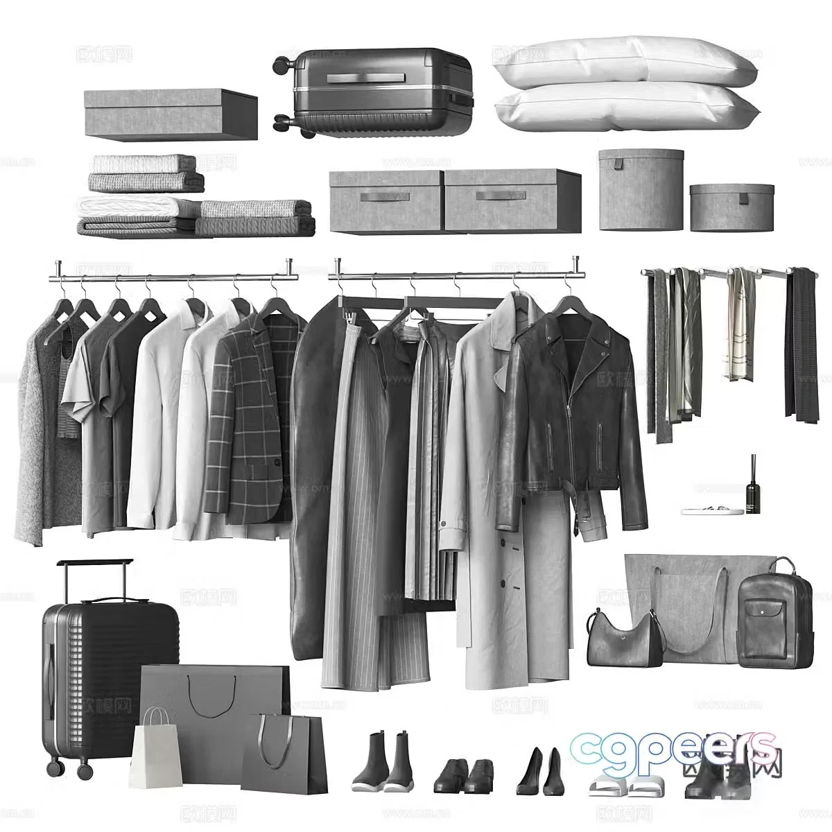 Modern clothing shoes and hats 3d model